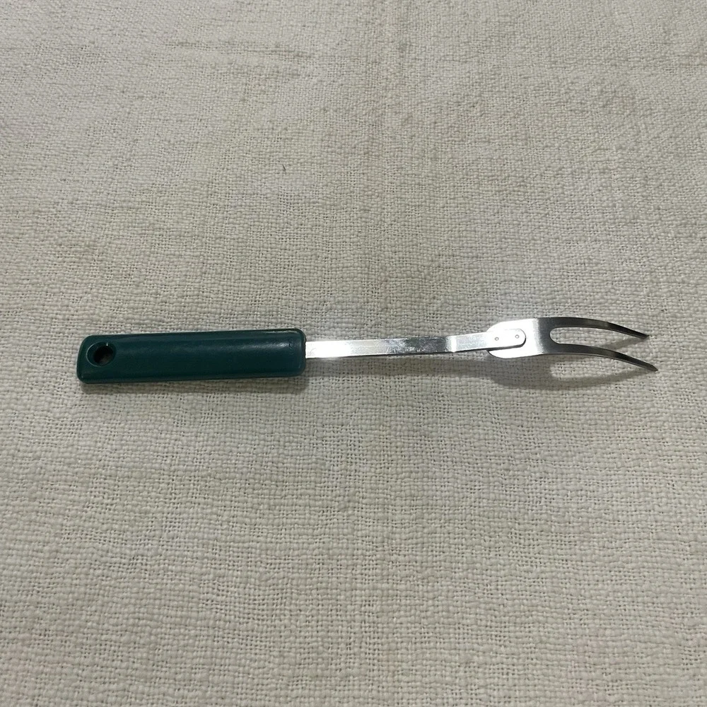 Vintage EKCO 2 TINE‎ Meat Serving Fork Nylon Hunter Green 11